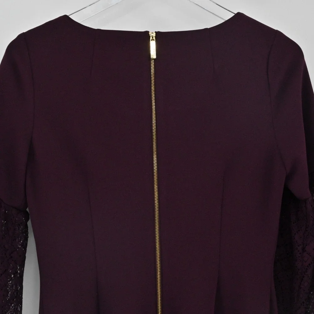 Calvin Klein Burgundy Sheath Dress Size 4 Lace Bell Sleeve Sheath Moody Romantic - Picture 12 of 14